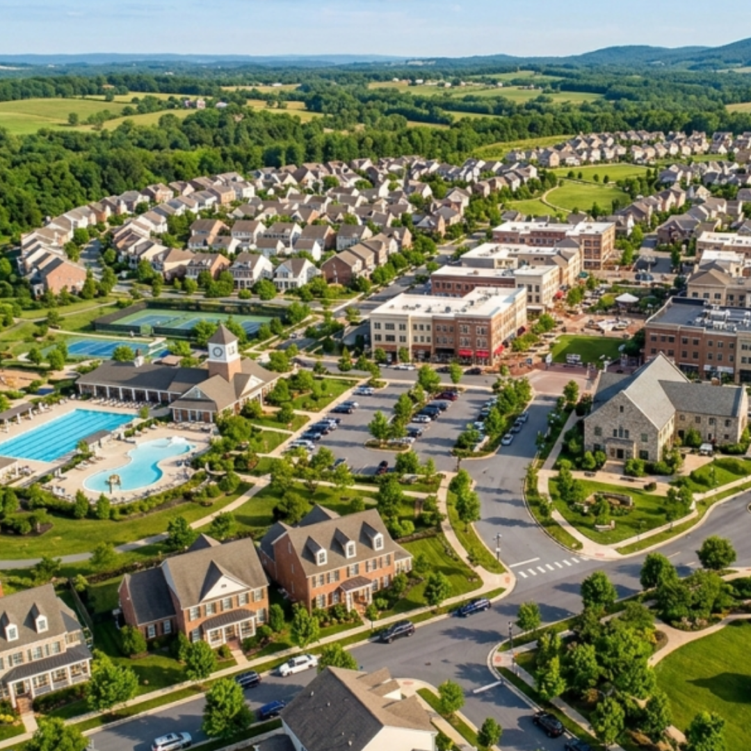 Villages of Urbana Neighborhood Guide: 5 Reasons Locals Love Living Here Villages of Urbana Urbana homes for sale aerial view Frederick County Maryland